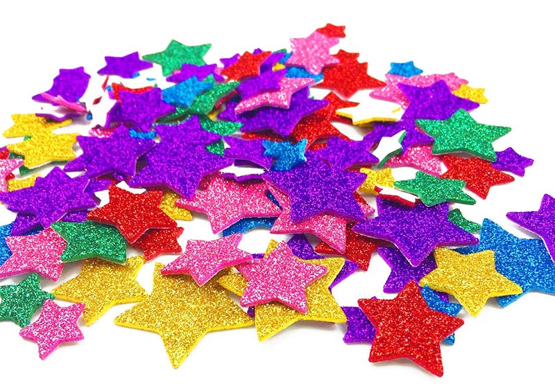 Hyamass 6 Packs (Approx 300pcs) Glitter Stickers for Crafts - Colorful Self-Adhesive Star Foam Stickers, Arts & Crafts Supplies for Greeting Cards, Home Decor with Assorted Sizes (Star) - Image 2